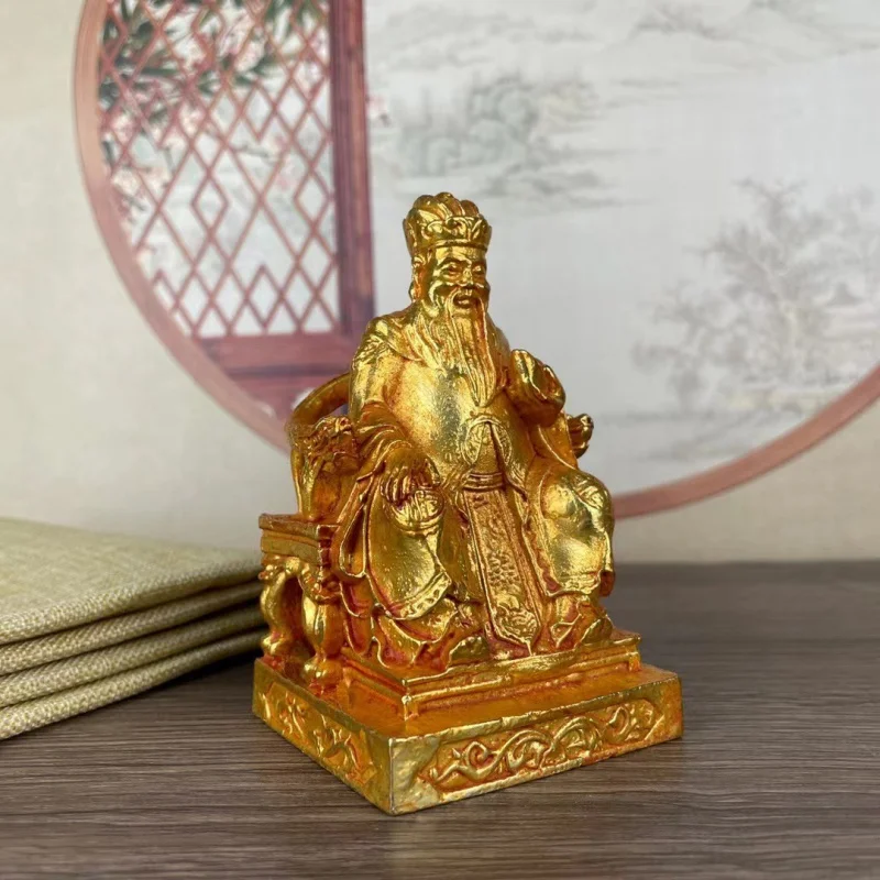 Gilding Copper Celestial Master Earth Emperor Zhang Daoling Home Worship Copper Statue God of Land Statue Home Alloy Ornaments