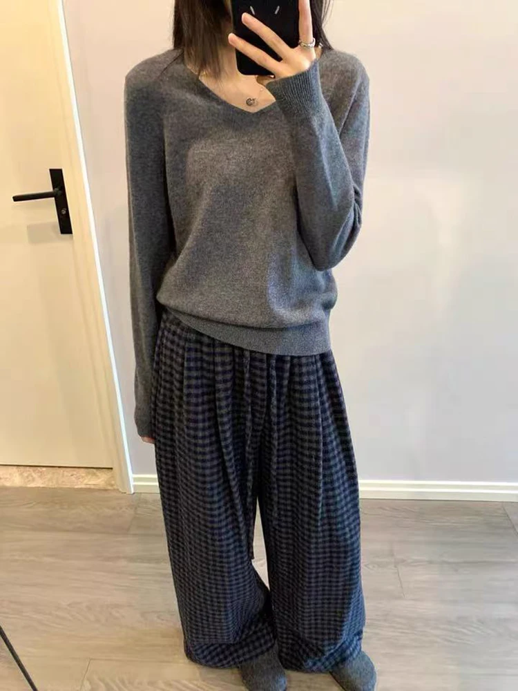 فو الفراء بنطال ذو قصة أرجل واسعة للنساء الخريف الرجعية منقوشة الرباط فضفاض سراويل تقليدية الكورية الشارع الشهير كل مباراة بنطلون مستقيم