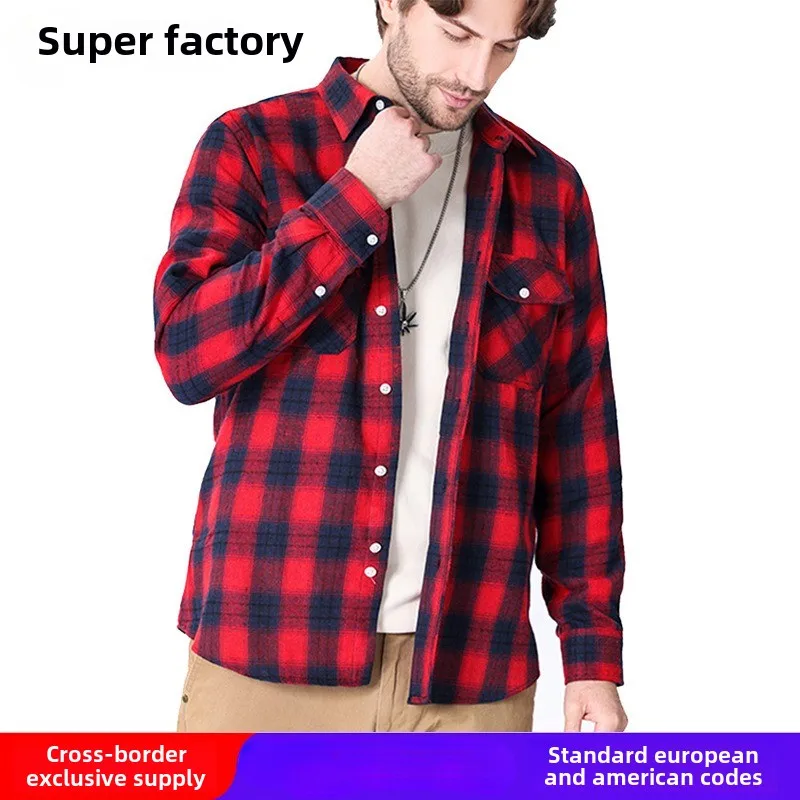 

Men's Spring Summer Casual Slim Fit Plaid Shirt High-End Long Sleeve Double Pocket Flannel Streetwear Clothing