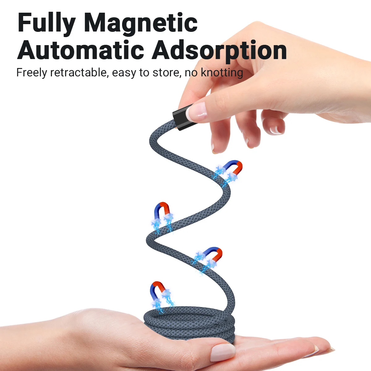 Magnetic Automatic Retractable Charging Data Cable 1M/2M PD 100W Type-C To USB-C Charging Cable For Mobile Phone，Tablet，Laptop