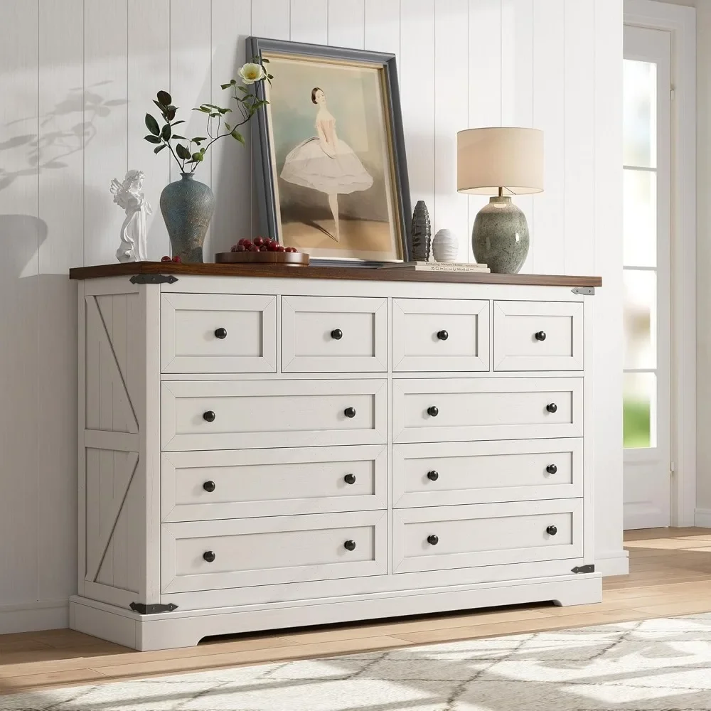 10 Drawer Dresser for Bedroom, Wood Dressers & Chest of Drawers for Bedroom, Hallway, Antique White,15