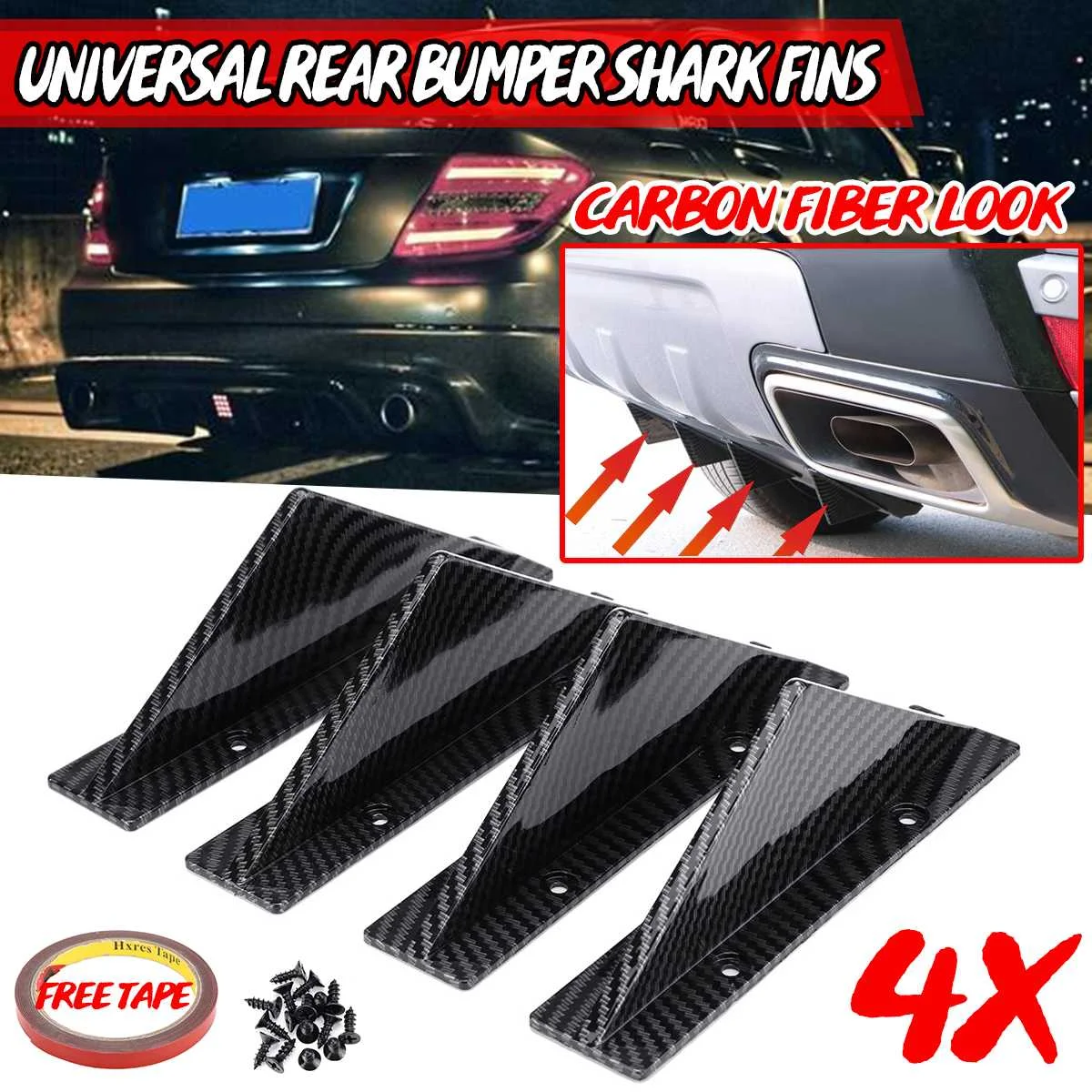 4pcs Universal Car Rear Bumper Lip Spoiler Diffuser Shark Fins For Benz For BMW For VW For Golf MK 5 6 7 8 For Audi A3 A4 A5 B8