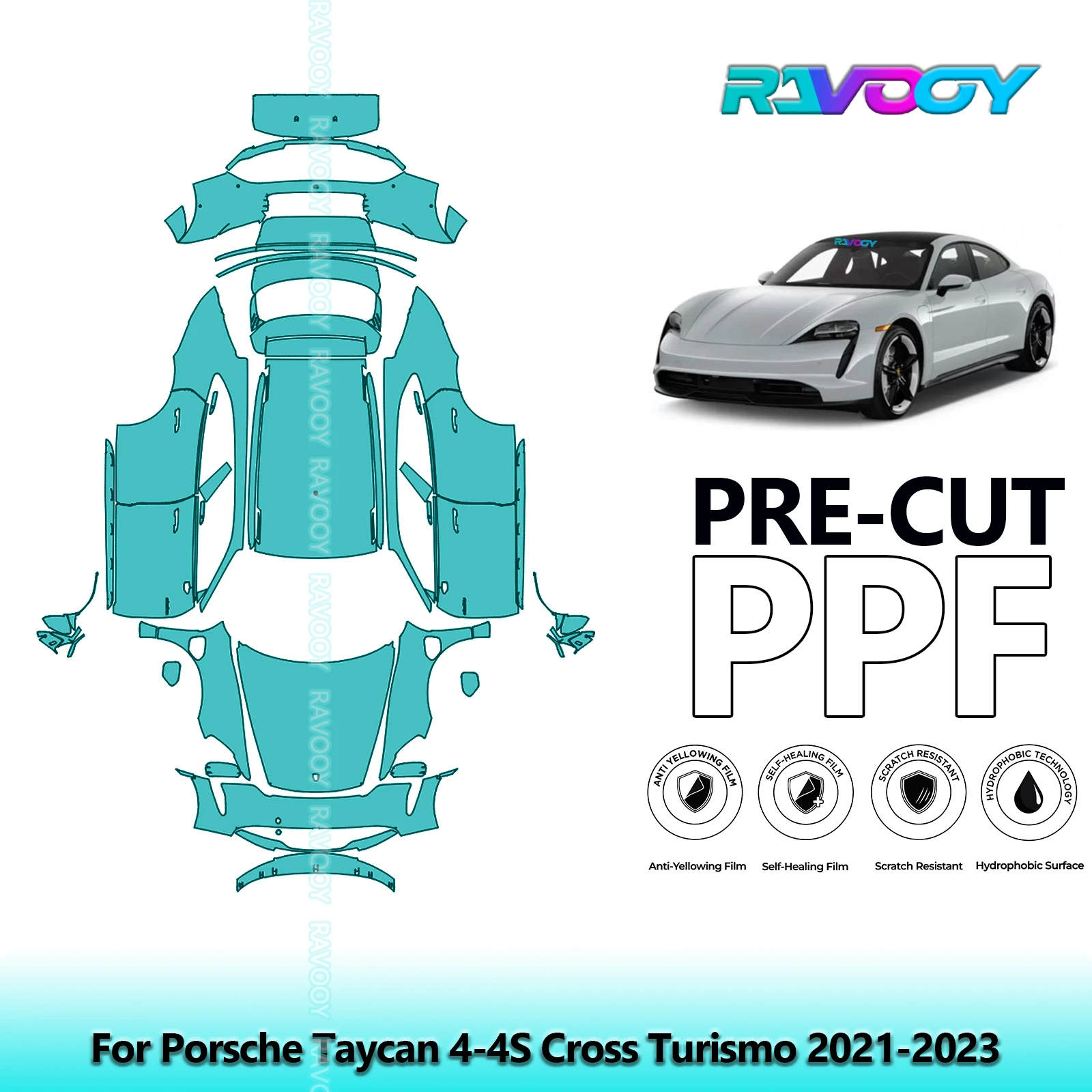 

8.5Mil Precut PPF Paint Protection Film Full Vehicle Clear Bra For Porsche Taycan 4-4S Cross Turismo 2021-2023