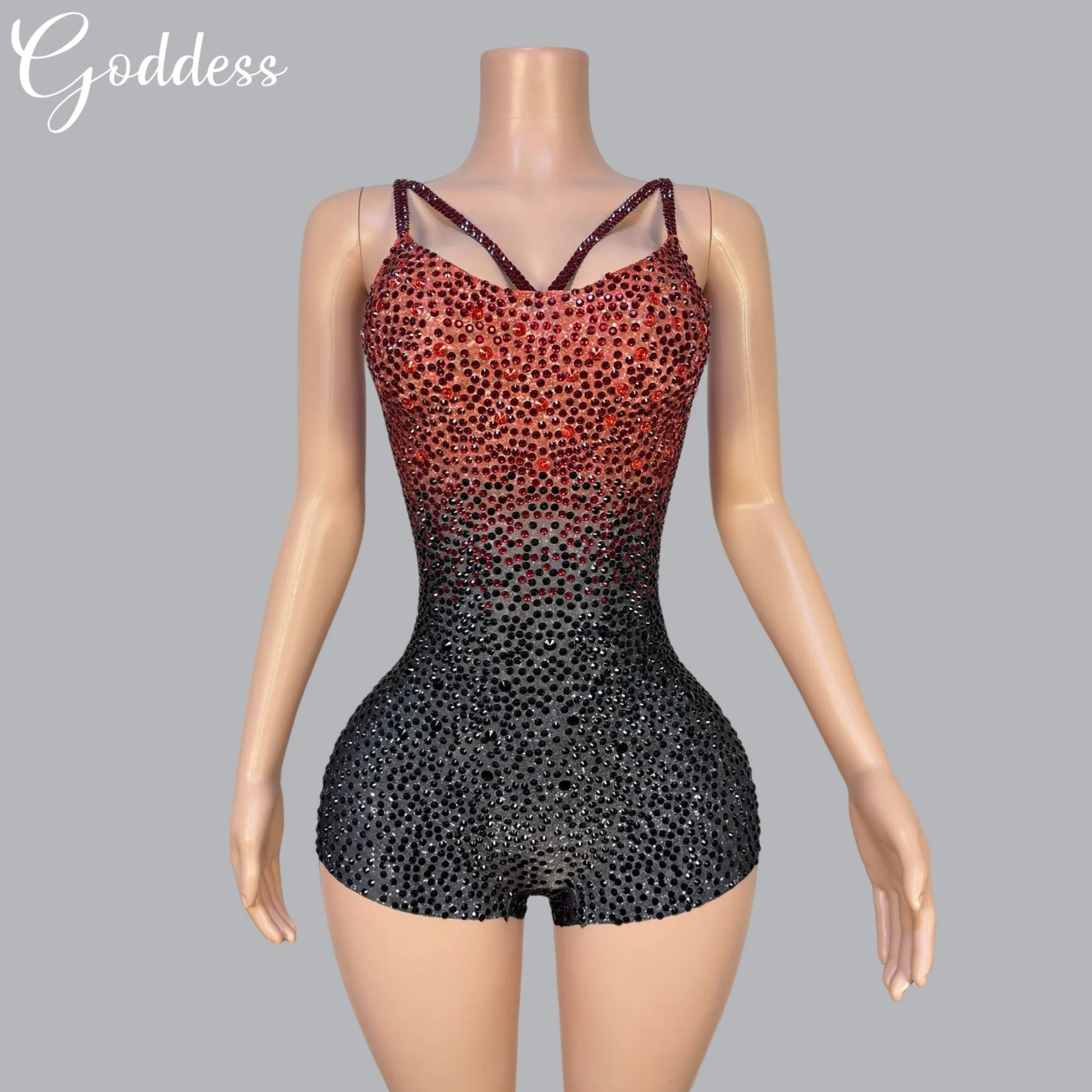 High-end Sparkly Black Red Rhinestone Bodysuit for Women Party Stage Performance Skinny Sexy Outfit Nightclub Party Dance Wear