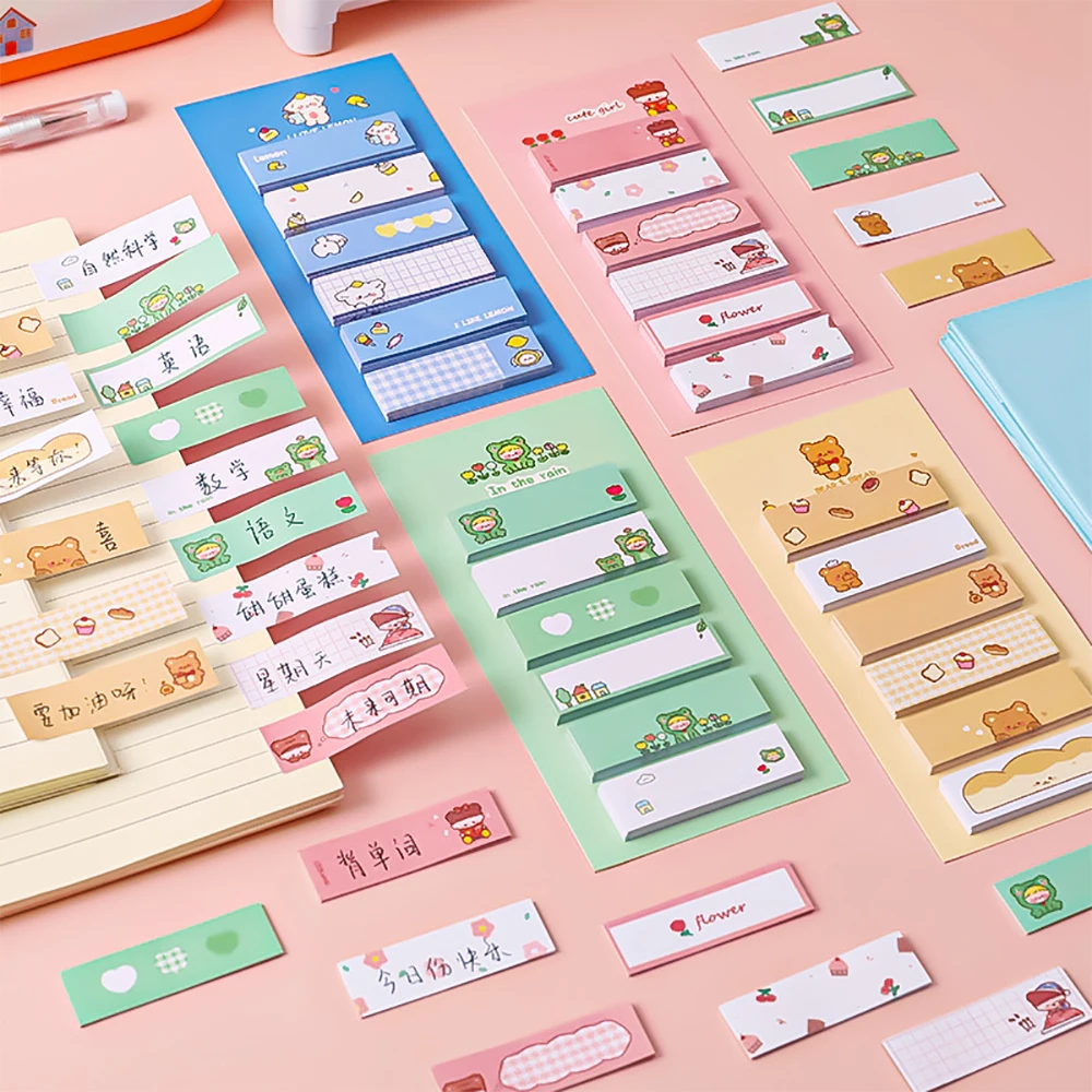 4*120 Sheets Cute Cartoon Sticky Notes Label  Kawaii Markers Flags Self-Stick Memo Pads Office Supplies Gift Index Tab Sticker