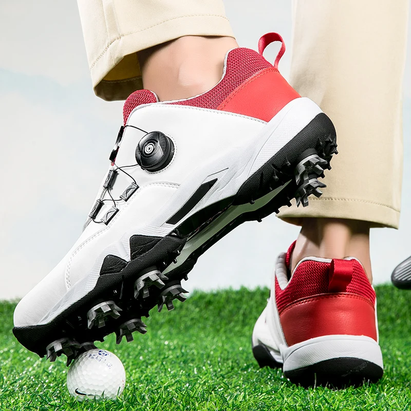 Zapatos de Golf profesionales para hombre y mujer, calzado deportivo de entrenamiento con cordones rápidos, zapatos antideslizantes con tachuelas de diseñador para caminar