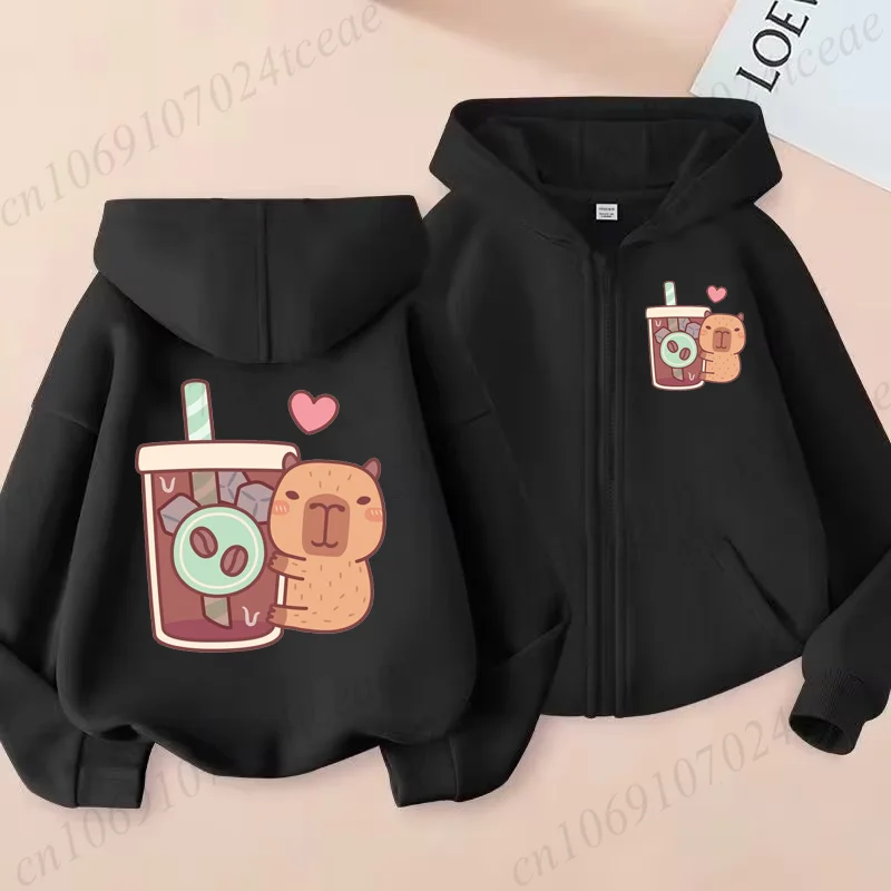 Zip Up Hoodie Kawaii anime Kids Capybara Children Hoodie Zipper Children Capibara Sweatshirt Manga Clothes Girl Boy Top Hoody