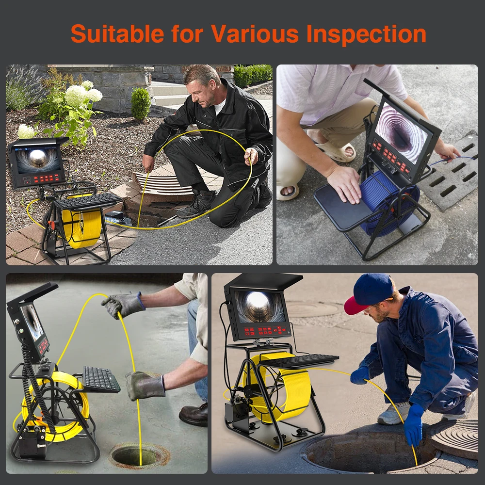 

2026 new 23mm lens industrial 40M IP68 waterproof drain pipe sewer inspection camera system 10.1 inch LCD camera