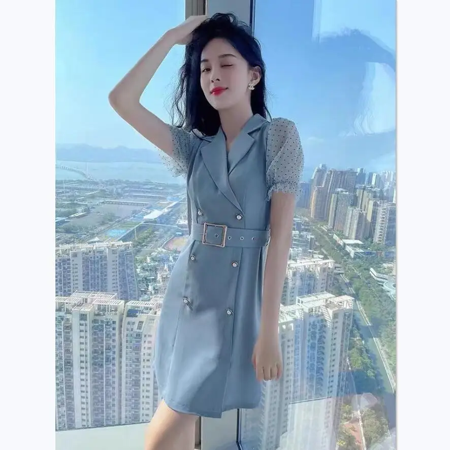 Suit Dress Women's Summer Women's Clothing 2026 New Trendy Mesh Polka Dot Splicing Small Fragrant Temperament Small Skirt Summer