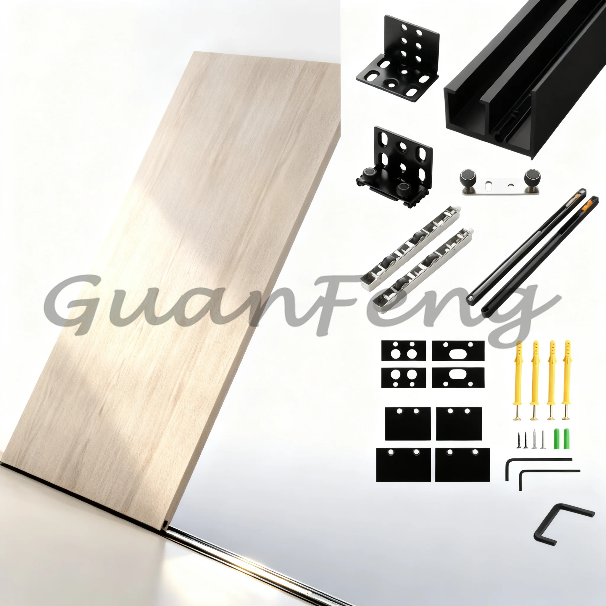 Trackless Ghost Door Invisible Track Hardware, Two-way Soft Close Sliding Door Aluminum Frame Fitting