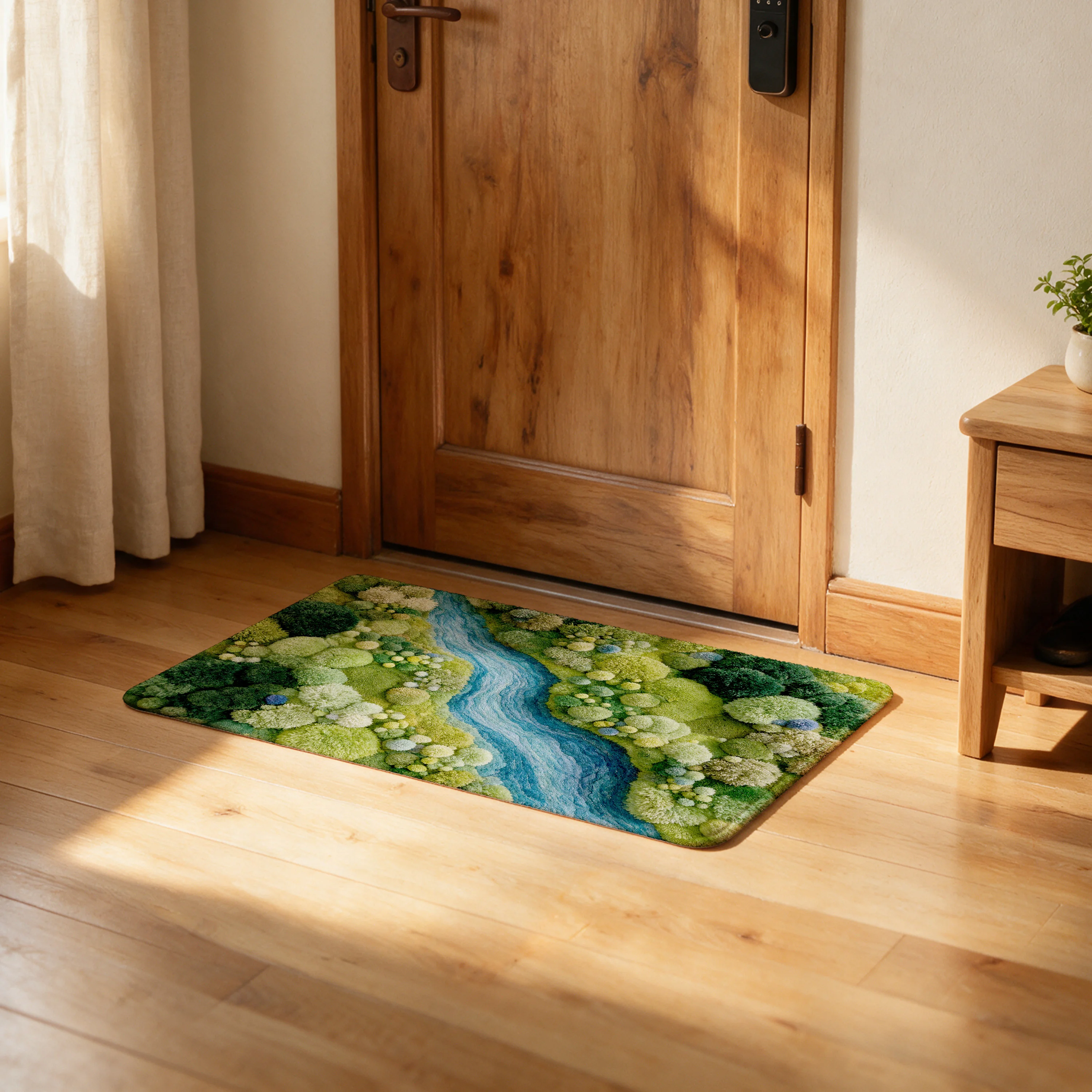 Decorative Round Moss River Landscape Area Rug Mat for Living Room Bedroom Hallway Bohemian Forest Floor Decor