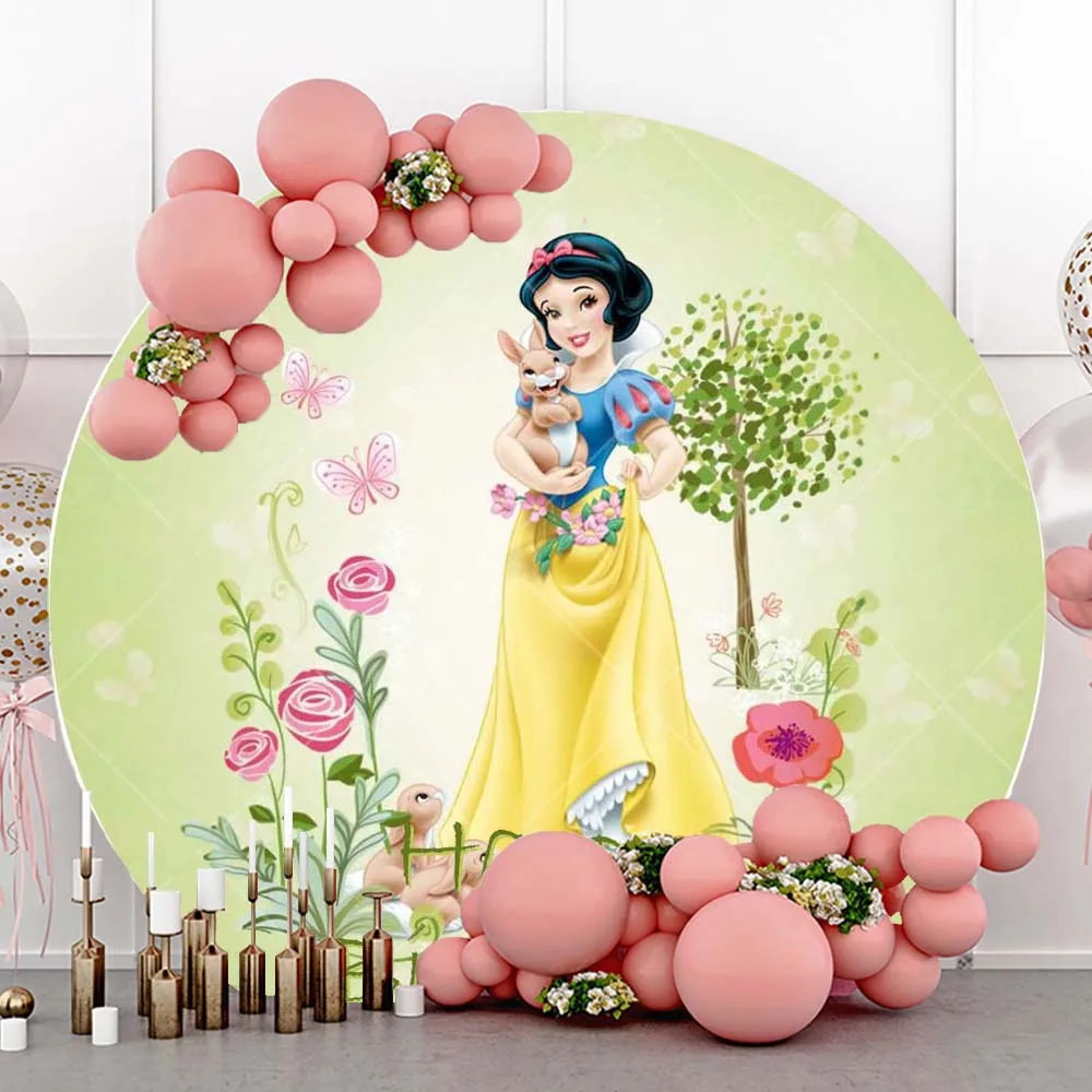 Snow White Birthday Custom Backdrops Round Cover Girl's Birthday Party Baby Shower Decor Banner Cute Princess Photography Poster