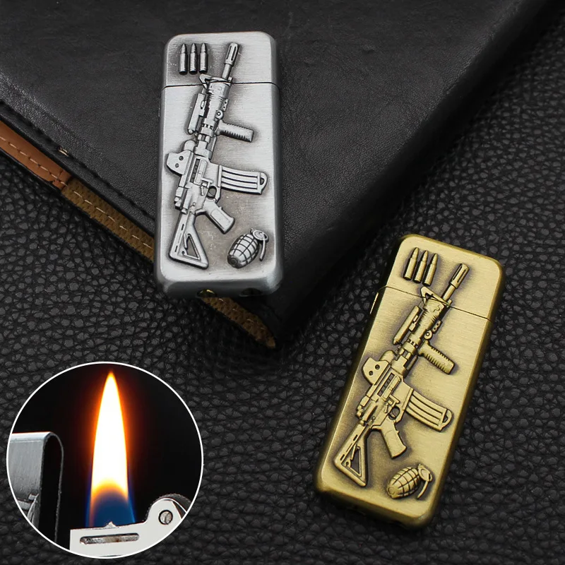 New Creative Metal Grinding Wheel Open Flame Ultra-thin Compact Relief Portable Gas Lighter Smoking Gift Cigarette Accessories