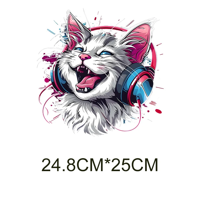 القط الاستماع إلى الموسيقى أزياء DTF الملابس صائق DIYT قميص حقيبة قماش سترة الفينيل التصحيح آلة قابل للغسل المياه قابل للغسل #5