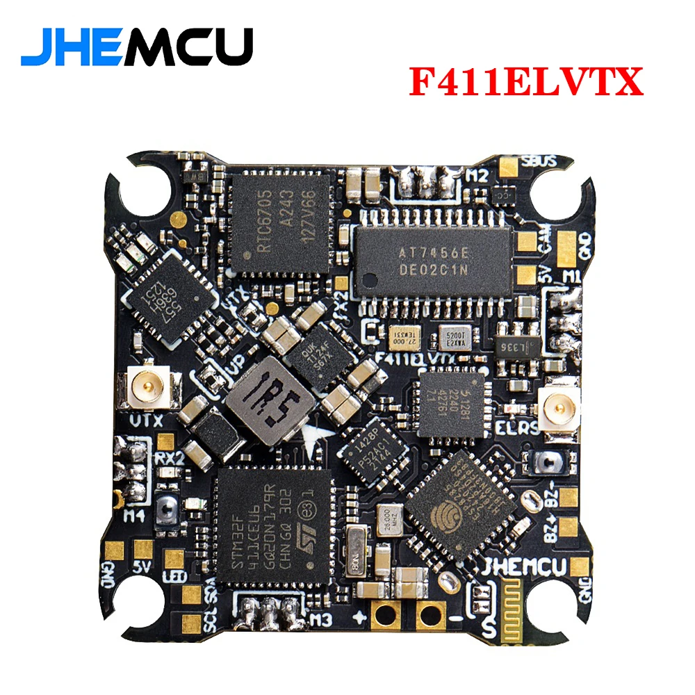 

JHEMCU F411 ELVTX Flight Controller BLHELIS 12A 4in1 ESC 5.8G 400mW VTX ELRS 2.4G RX AIO 25.5X25.5mm 1-2S for FPV Drone