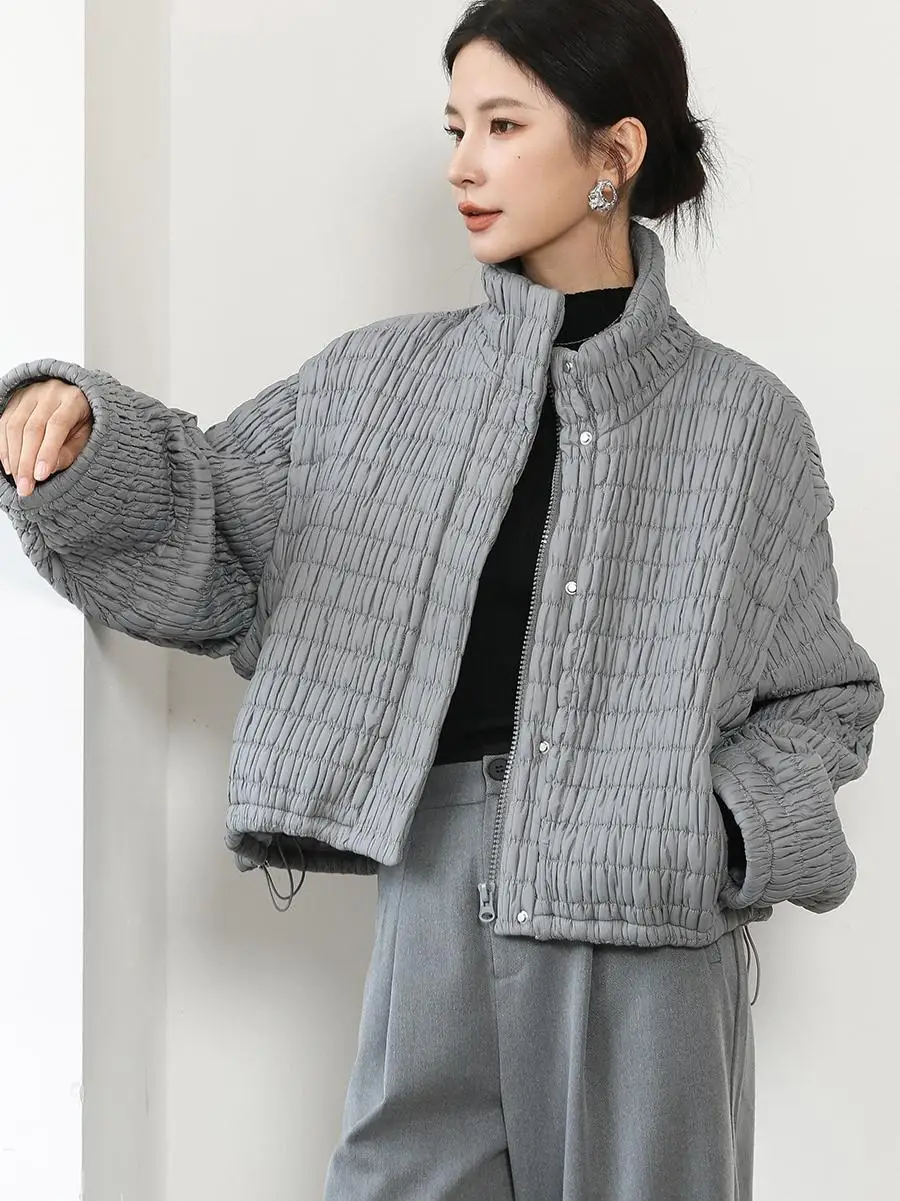 

DianThia2025 Soft Cotton Jaet Women's Stand Collar Dstring Faionable ort Top Autumn Winter Commute Sle High Ne Z...