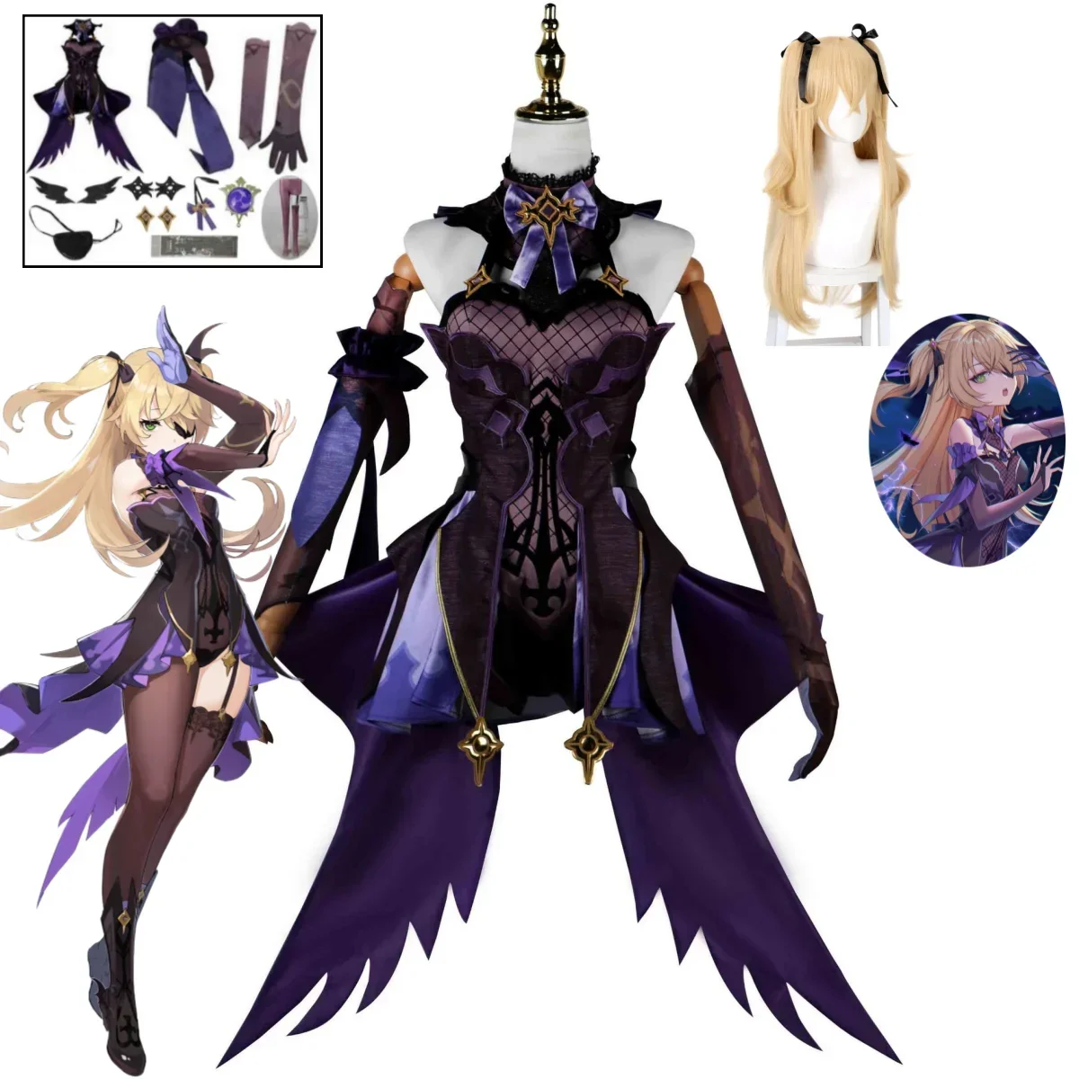 

Anime Game Genshin Impact Cosplay Costume Purple Uniform Dress Dress Costume Halloween Carnival Party full Set