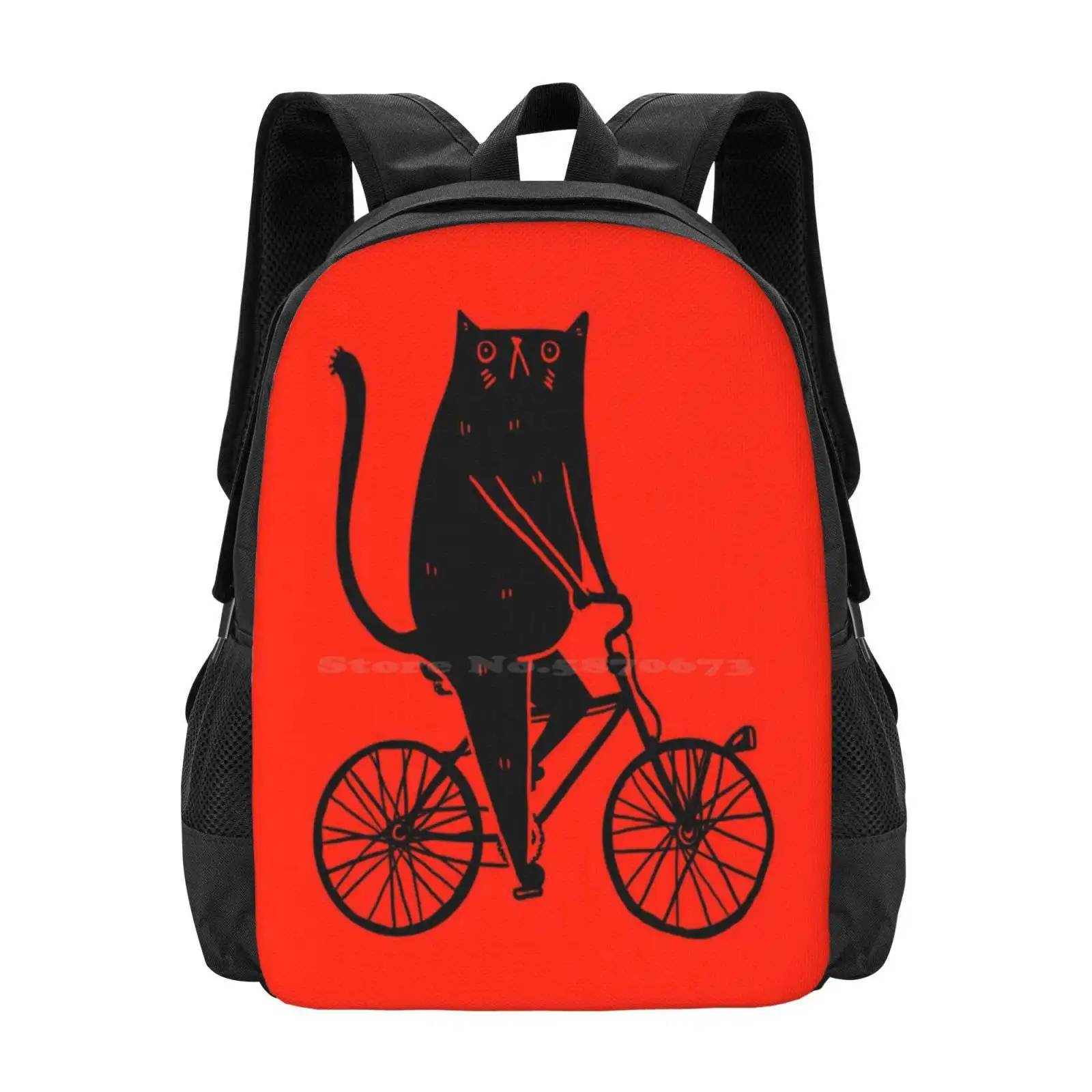 Cat On A Bike (Black) Hot Sale Schoolbag Backpack Fashion Bags Cats Cute Kitten Cycling Bike Bicycle Hipster