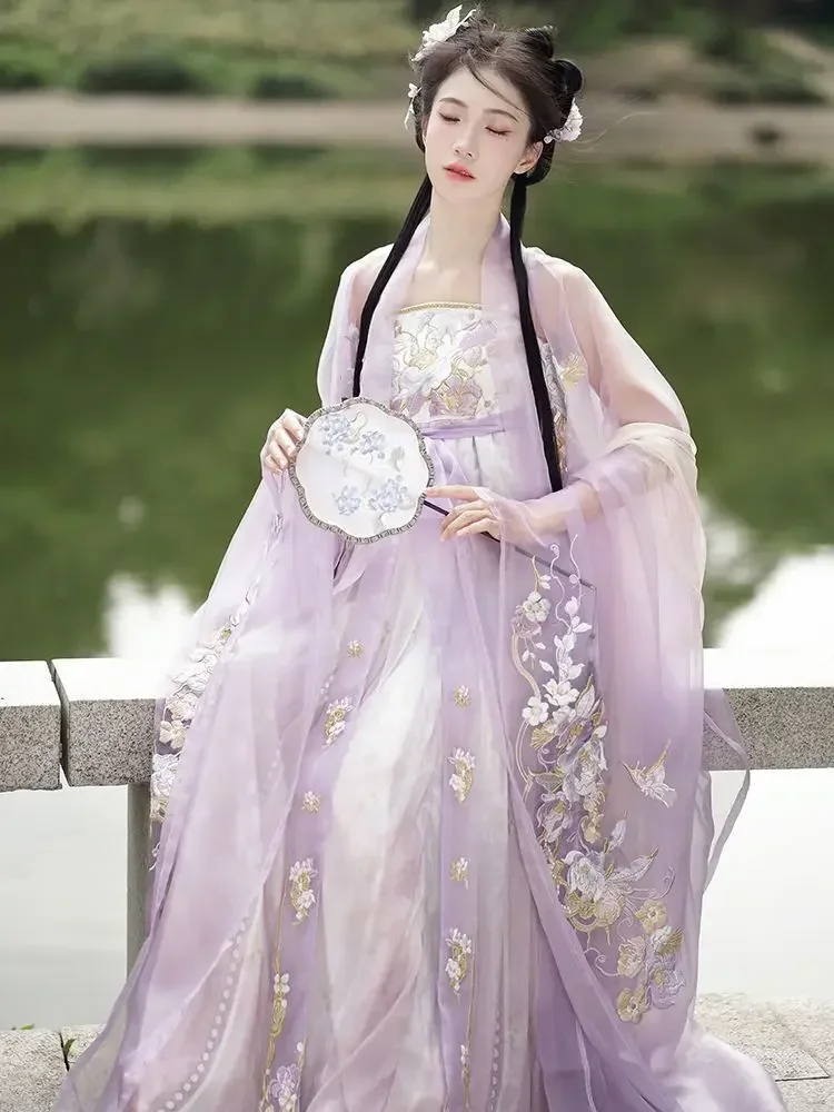 Chinese Hanfu Dress Women Ancient Traditional Embroidery Hanfu Female Fairy Cosplay Costume Summer Purple Hanfu Dress For Women