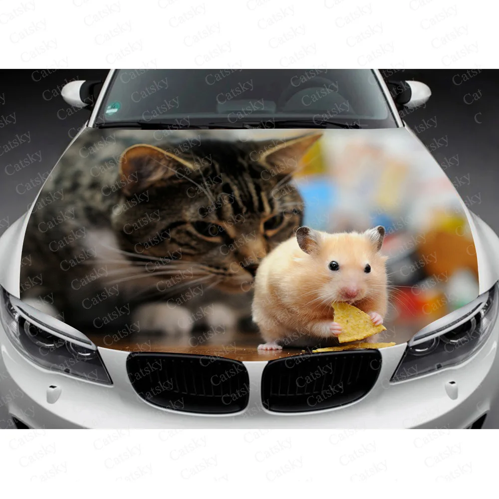 Animals Kawaii Hamster Car Hood Wrap Decal Vinyl Sticker Full Color Graphic Car Sticker Custom Size and Image Fit Any Car