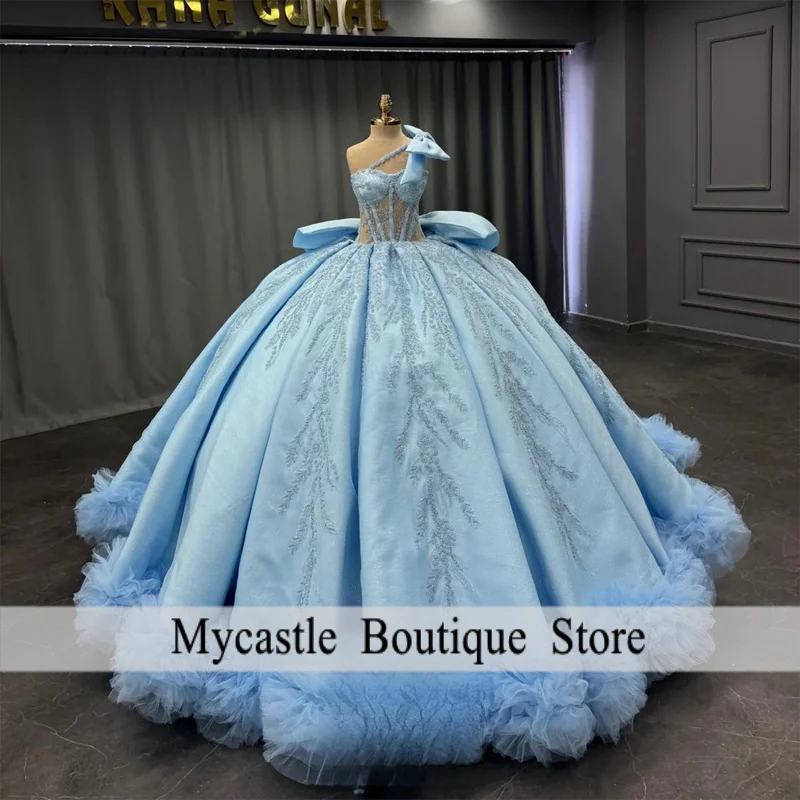 

Princess Bowknot Ball Gowns for Girls Lace Appliques Ruched Corset Quinceanera Dresses Vestidos De 15 Customized