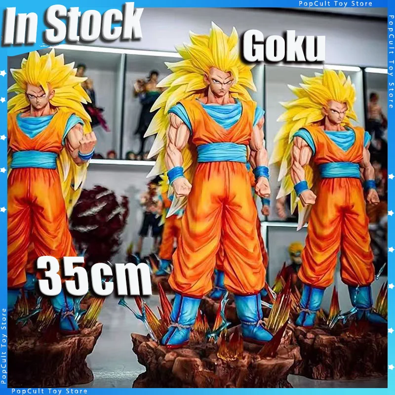 

In Stock 35cm Dragon Ball Z Action Figures Son Goku Ssj3 Anime Figurine LED Base Super Saiyan 3 Goku Collection Model Toys Gifts