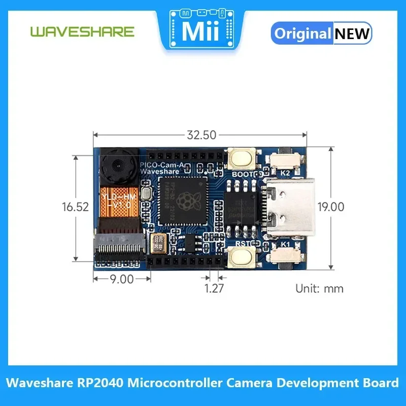 Microcontrolador Waveshare RP2040 com câmera em escala de cinza HM01B0, tela LCD IPS de 1,14 polegadas, câmera integrada em escala de cinza