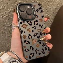 Luxury leopard print Electroplate Silver IMD Case For Samsung Galaxy S24 S23 S22 S21 Ultra Plus FE A13 A14 A23 A15 A35 A55 Cover