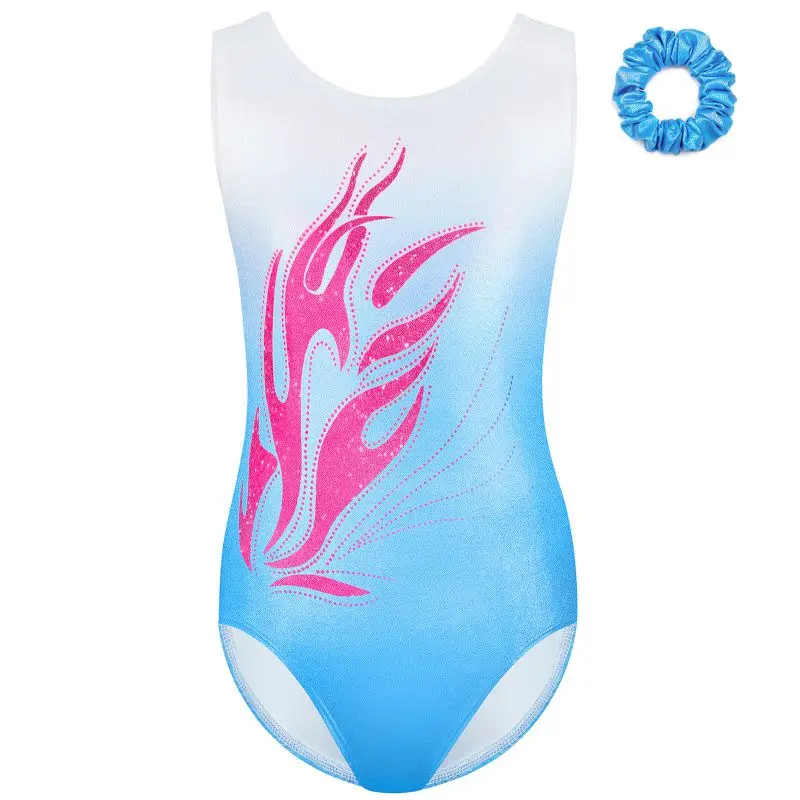 Kinder Meisjes Mouwloze Glanzende Gymnastiek Balletdans Bodysuit T Mouwloze Mesh Turnpakje Schaatsen Danskleding Met Hoofdband