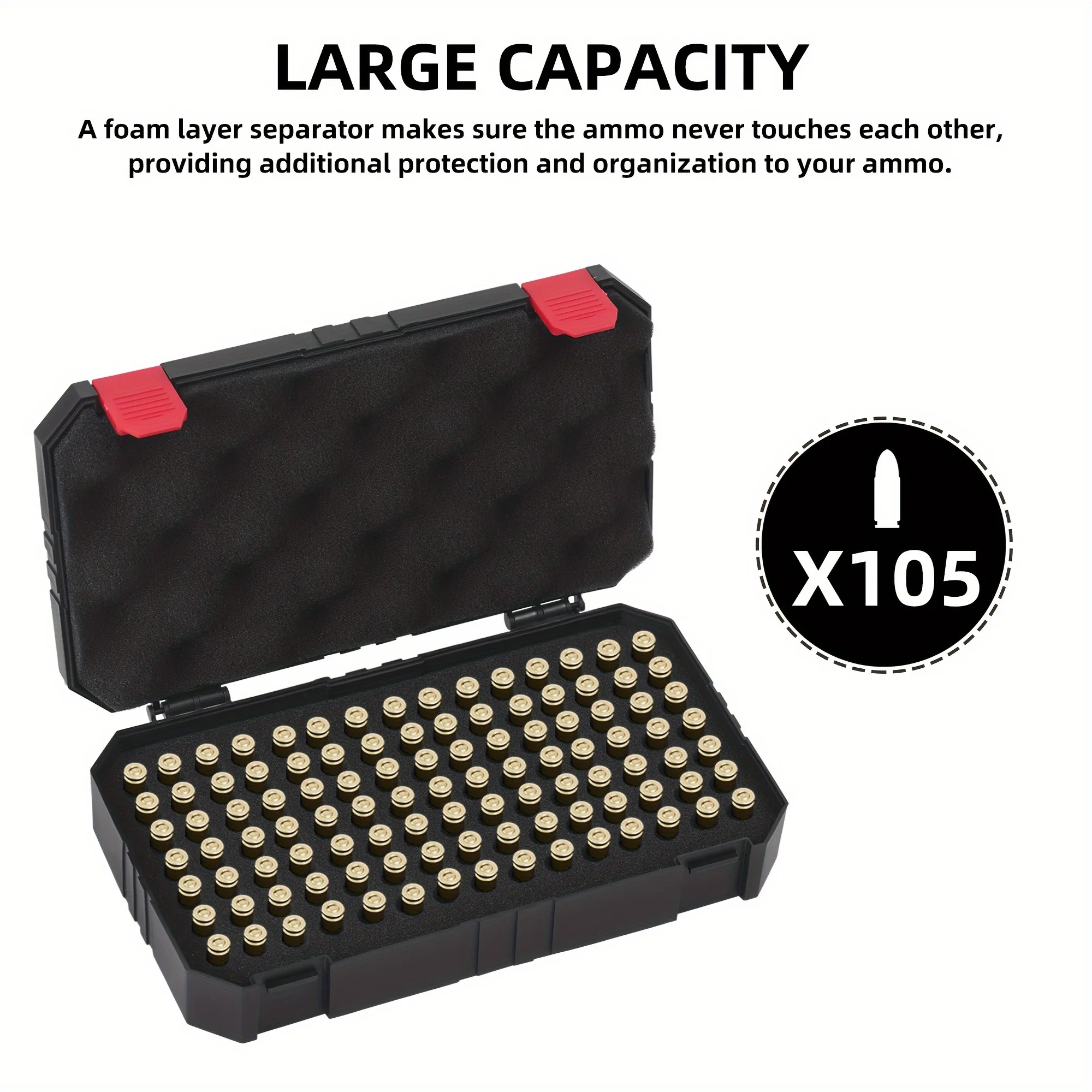 Caja de Almacenamiento de Munición con Capacidad para 105 Cartuchos, Compatible con 9x19mm Parabellum, 9mm Luger, .380 ACP, 30 Luger, 9mm Makarov