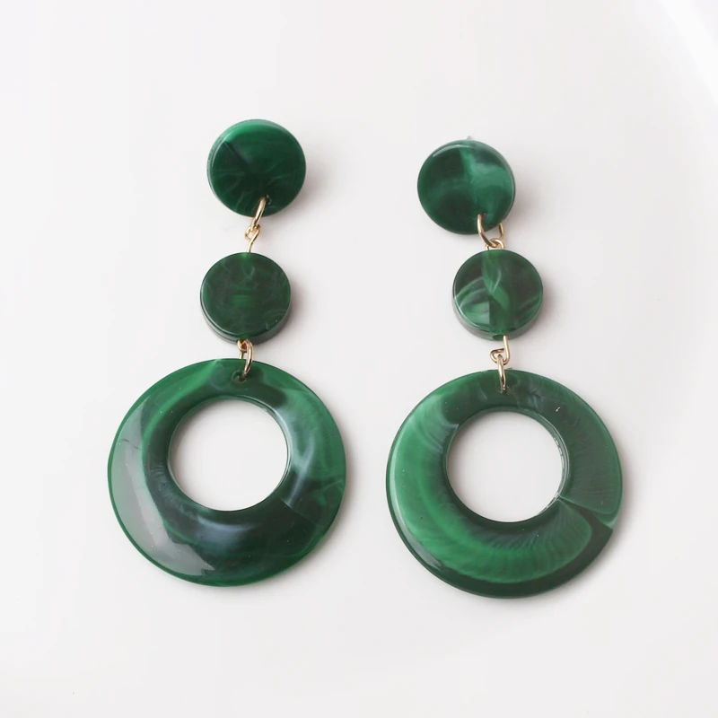 20 Styles Acrylic Round Hang Earring Fashion Green Red Color Hollow Geometric Resin Circle Long Eardrop Jewelry Wholesale Cheap