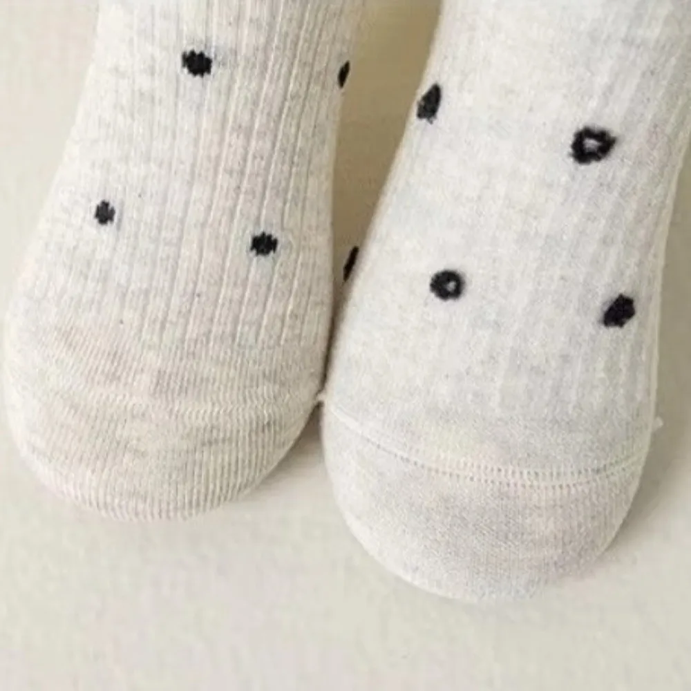 5Pairs/set Soft Cotton Mid-Calf Crew Socks Ruffle Frill Design Loose Cuff Cotton Ruffle Socks Polka Dot Pattern