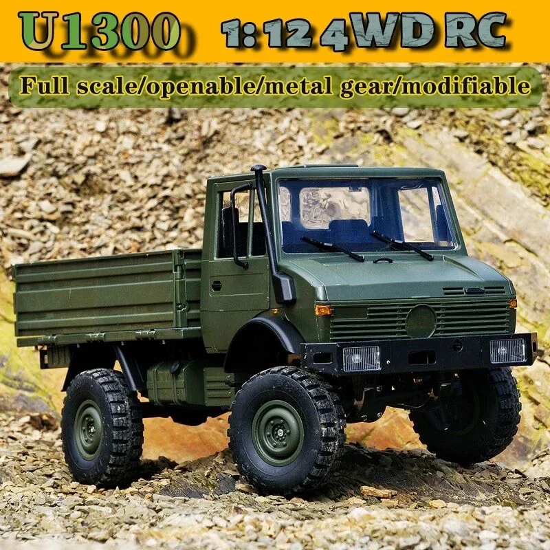 Rc elektryczny zdalnie sterowanym samochodowym do wspinaczki terenowej 1:12 U1300 Unimog Abs plastikowy Armygreen Model zabawkowy zdalnie sterowany