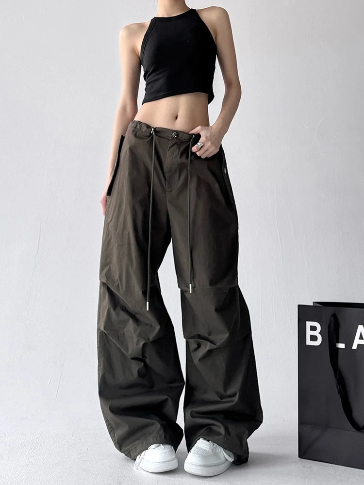 

Off Military een Loose Straight Leg Workwear Pants Women's Casual Wide Leg Trousers High Waist Polyester Spring 2025