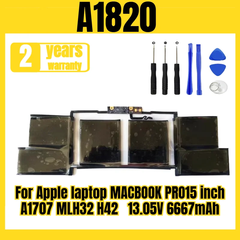 

A1820 laptop battery, suitable for Apple laptop MACBOOK PRO15 inch A1707 MLH32 H42 battery, free tool 13.05V 6667mAh