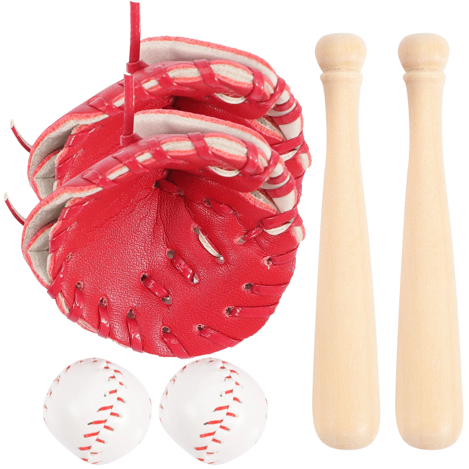 

Set 2 Sets Wooden Bats Gloves Balls Mitts Toy Ball Decorative Keychains Supplies Kids Gifts Portable Safe