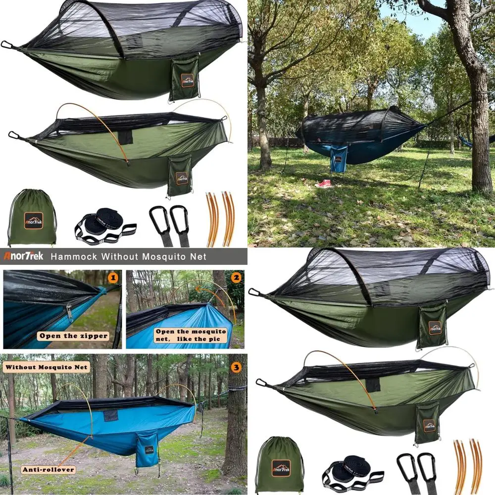 

Lightweight Double Camping Hammock with Mosquito Net and 10FT Tree Straps, 230T Nylon for Outdoor Adventures