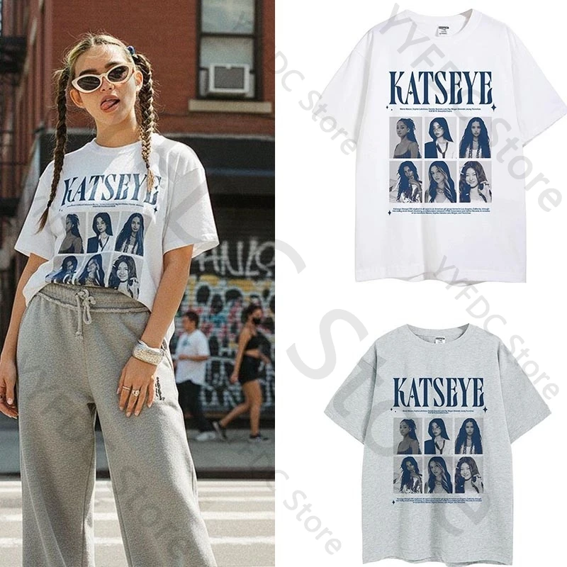 

Футболка с принтом KATSEYE, уличная модная свободная футболка в стиле хип-хоп, трендовые летние хлопковые футболки высокого качества с короткими рукавами для фанатов