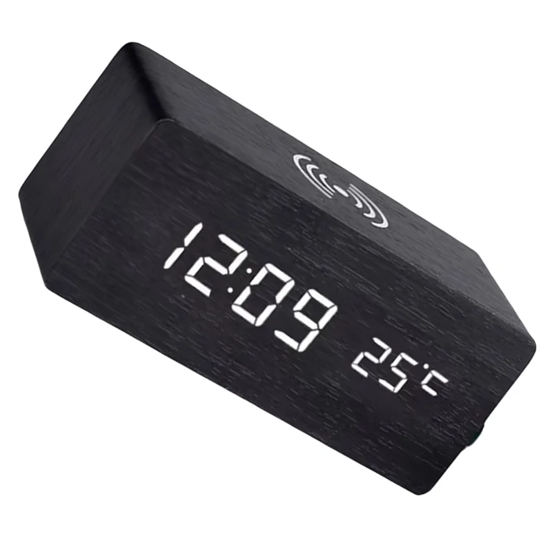 

-A99Z LED Clock Desk Clocks With Wireless Charging With Time, Date,Temperature For Office