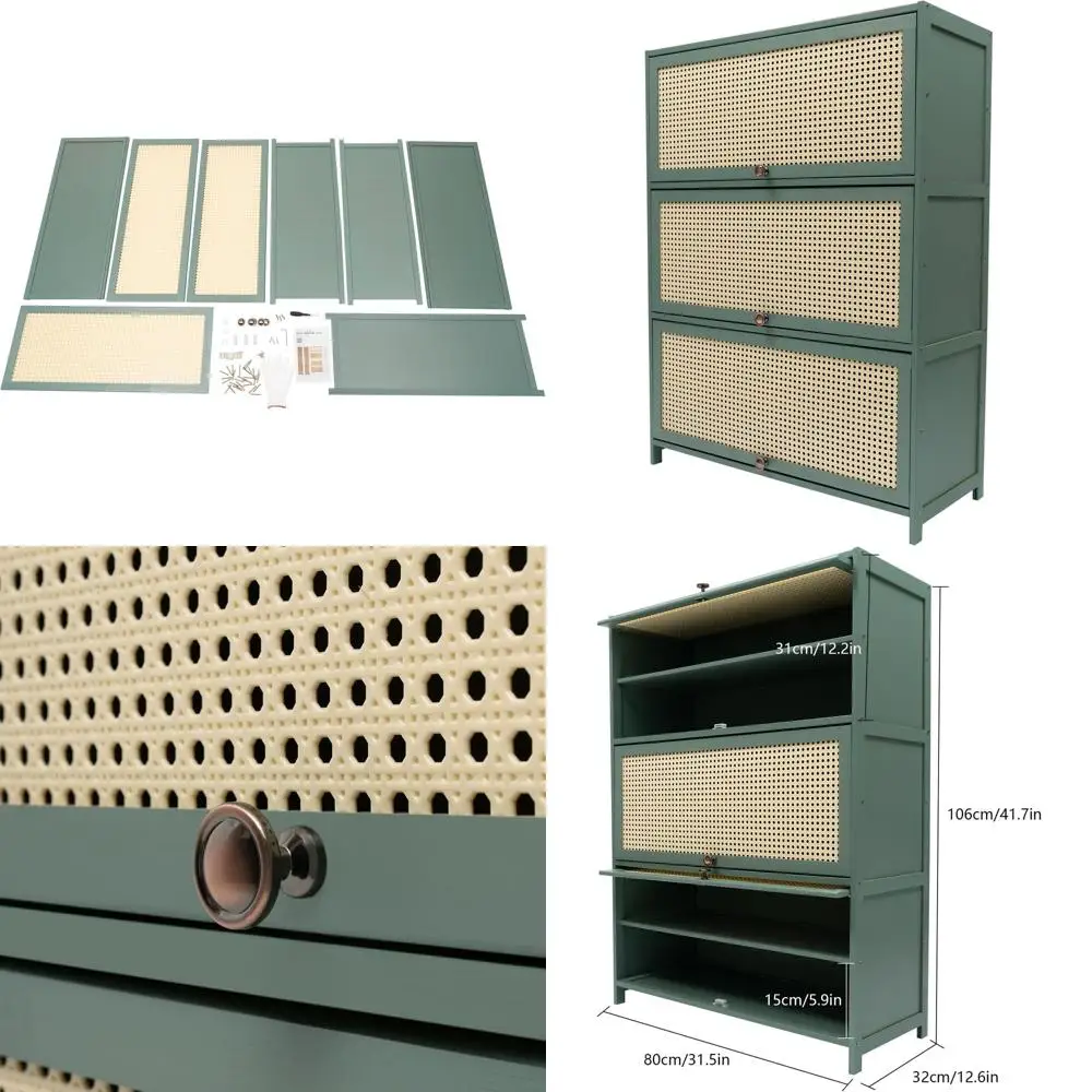 

3-Door Bamboo Shoe Organizer with Removable Panels - Large Capacity Storage Cabinet for Living Room & Entrance