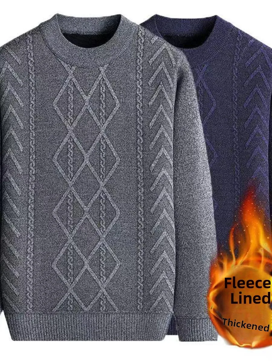 

Утепленный мужской шерстяной свитер свободного кроя с круглым вырезом для осени и зимы, теплый вязаный свитер из кашемира, базовый слой для зимы