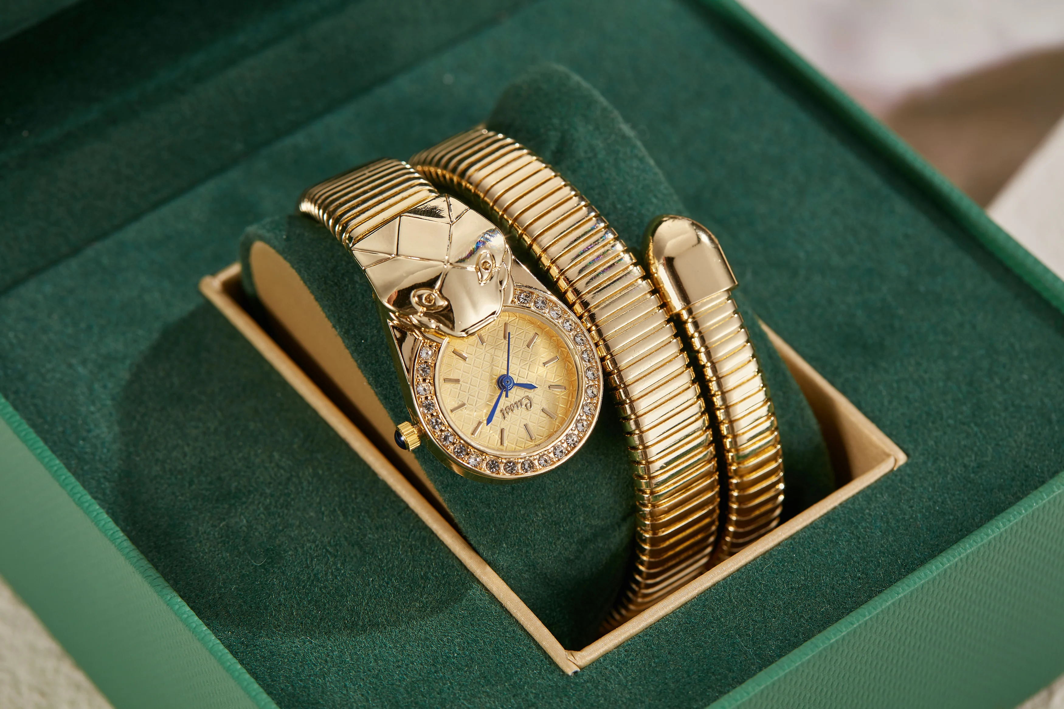 ساعة نسائية جديدة على شكل ثعبان على شكل شخصية ساعات عصرية على شكل خاص ساعة كوارتز مع سوار دائري ملفوف بحزام معدني