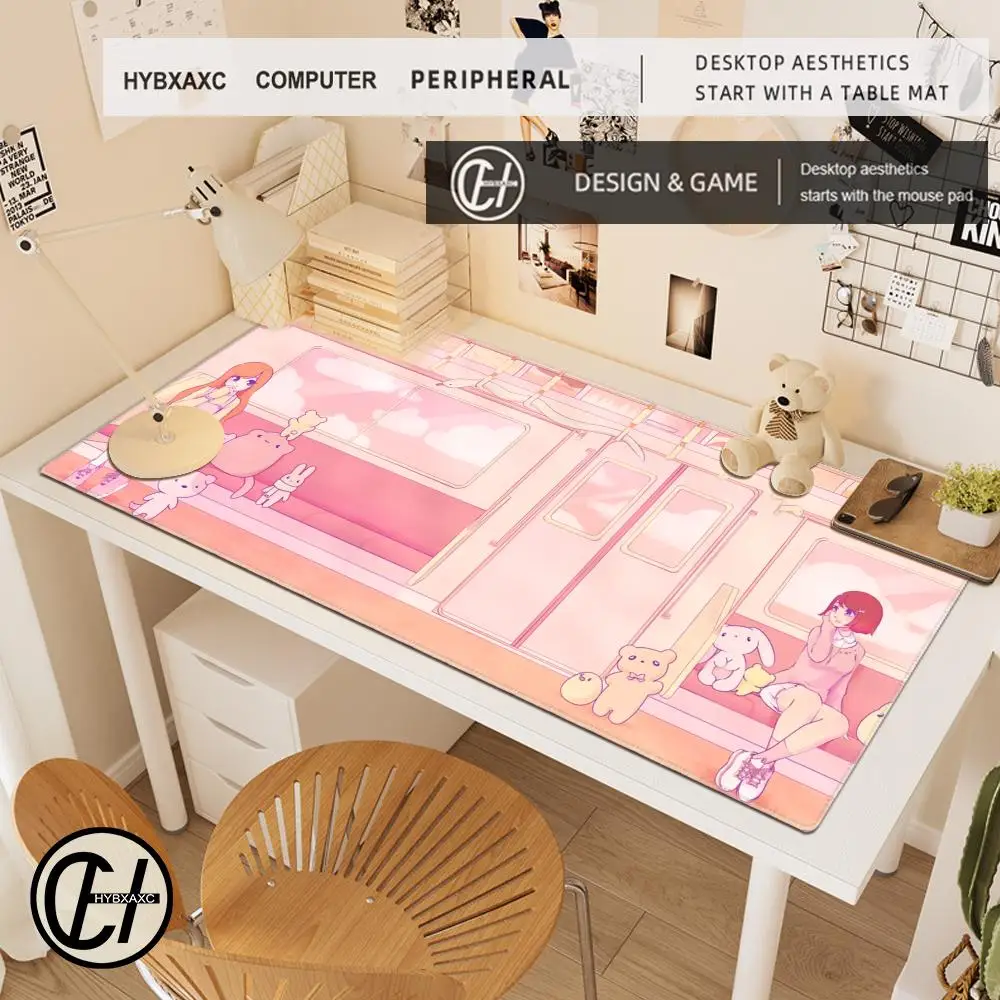 Kawaii Anime Girl Large Gaming Computer Mouse Pad Pink New XXL 90x40 Long Desktop Mats Washable Non-slip Rubber Keyboard Carpet