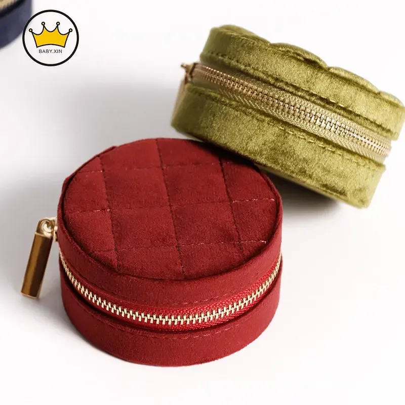 

Portable Jewelry Box Earring Storage Box Round French Small Incense Velvet Jewelry Storage Bag Gift Box