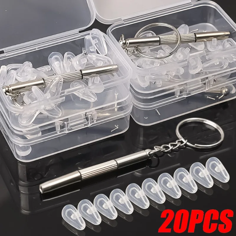 

20pcs Silicone Non-Slip Glasses Nose Pad Stainless Steel Multifunctional Glasses Repairing Tools with Screws and Screwdrivers