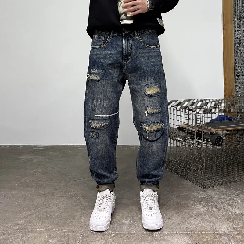 

Retro Waed Distr Patches Embroidery Loose Fit Men's Jeans Spring 2026 Bird Home Element Brand Cotton Polyester Fiber