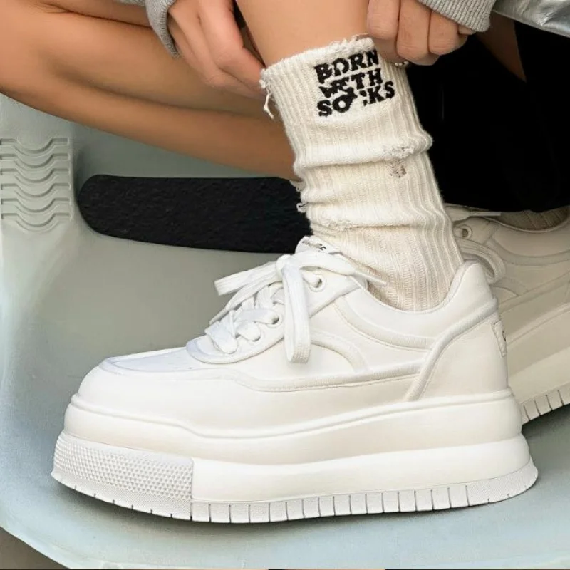 Nuevas Zapatillas Deportivas Vulcanizadas de Cuero Blanco para Mujer, Transpirables, Casuales, para Caminar, Correr, con Plataforma, Tallas 35-40