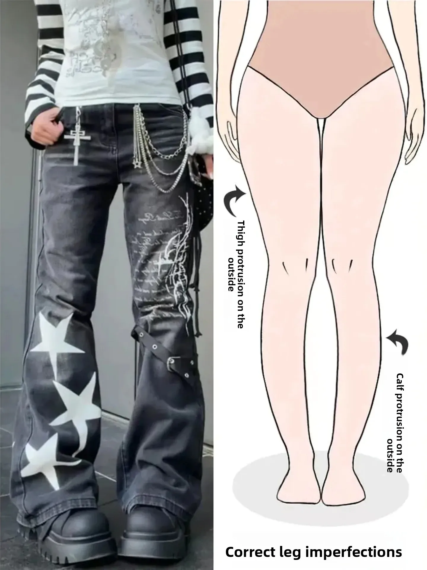 

Ретро-джинсы с принтом американских звезд и надписями, с высокой талией, расклешенные, женские, весна-лето, новый уличный дизайн, для фигуры типа «груша», из денима