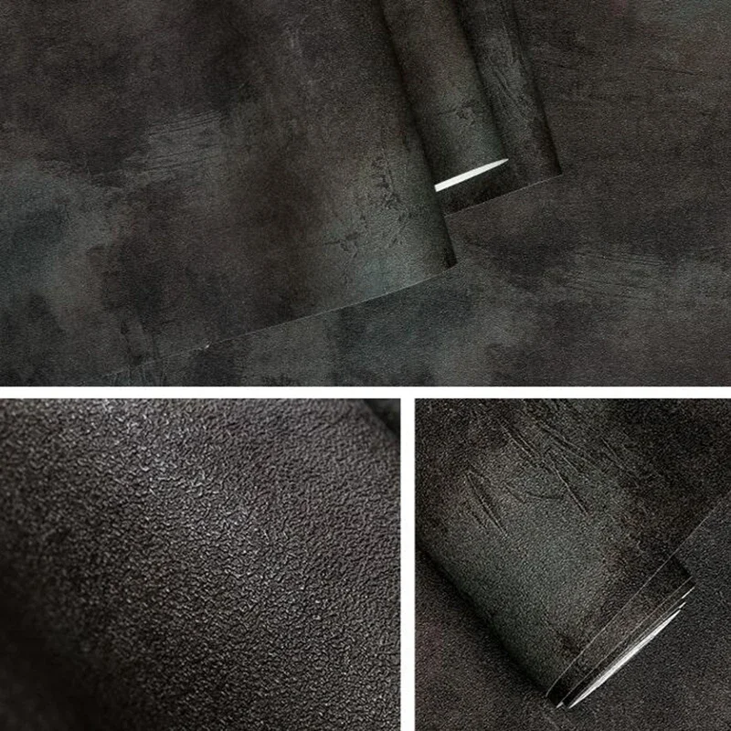 10M Black Vintage Vinyl Concrete Wall Effect Wallpaper Retro Plain Texture PVC Wall Paper Home Decor  Contact Paper