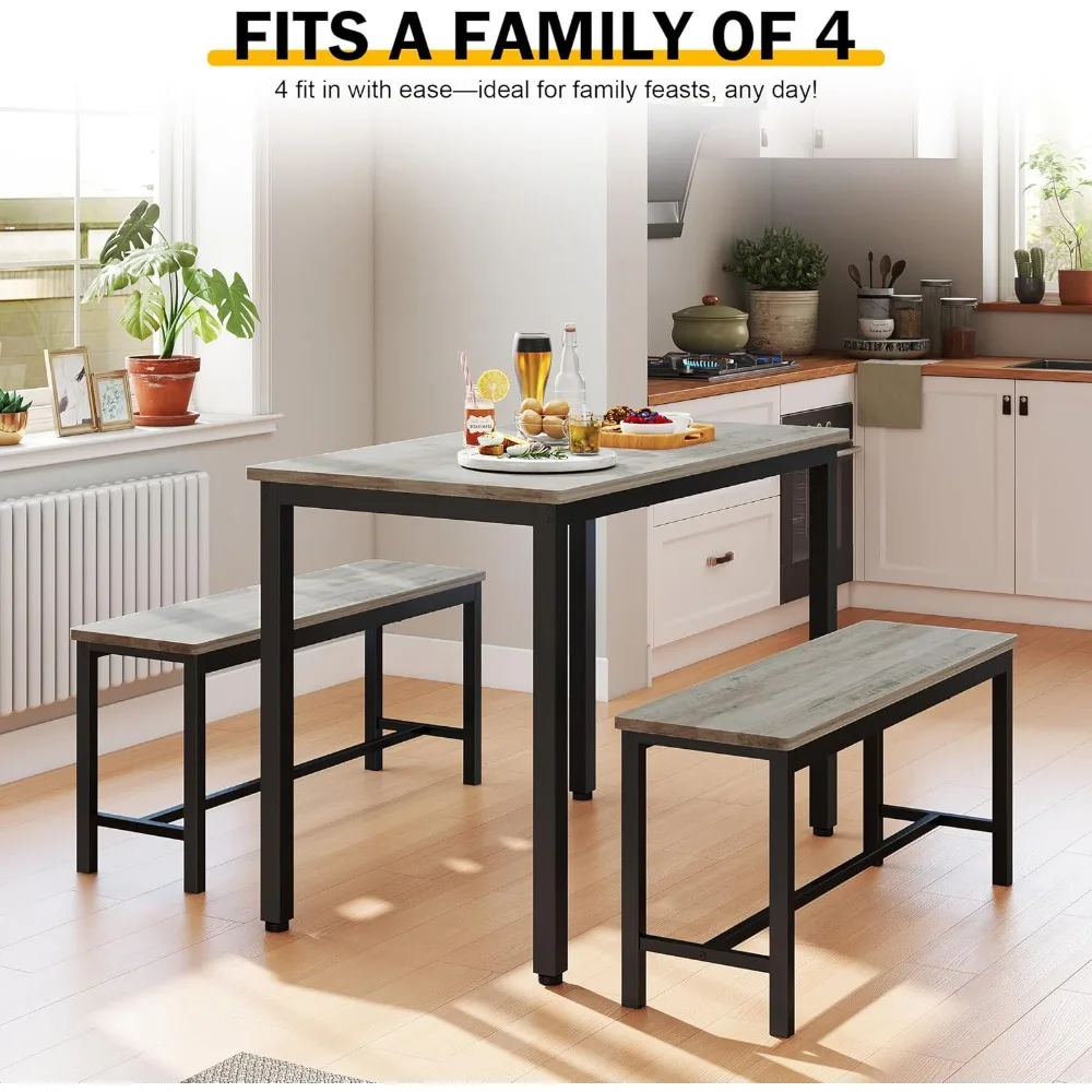 Durable 4-Person Dining Table Set with Bench, Easy Assembly, Space-Efficient Kitchen Table for Four, Green